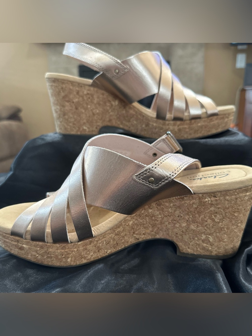 Clarks Rose Gold wedges size 10
